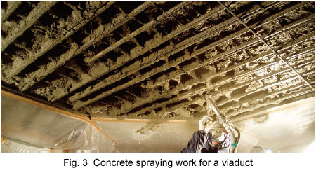 Fig. 3 Concrete spraying work for a viaduct
