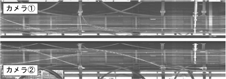 図1　ラインカメラによる試験架線のステレオ画像