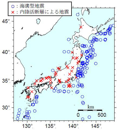 図1　検討に用いた本震の震央位置