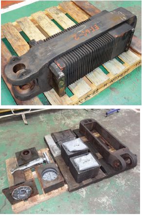 図2　SHD93形シリコン緩衝器の外観（上）と分解状況（下）